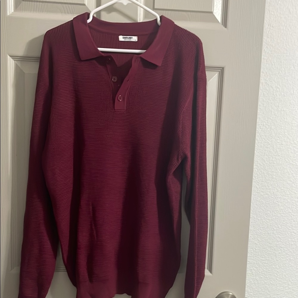 Coofandy Burgundy Long Sleeve Polo Shirt